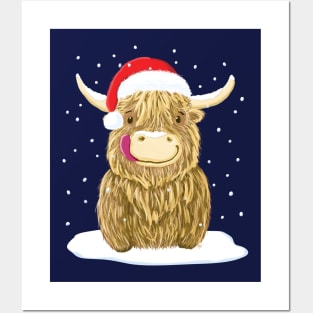 Scottish Highland Cow In The Christmas Snow Posters and Art